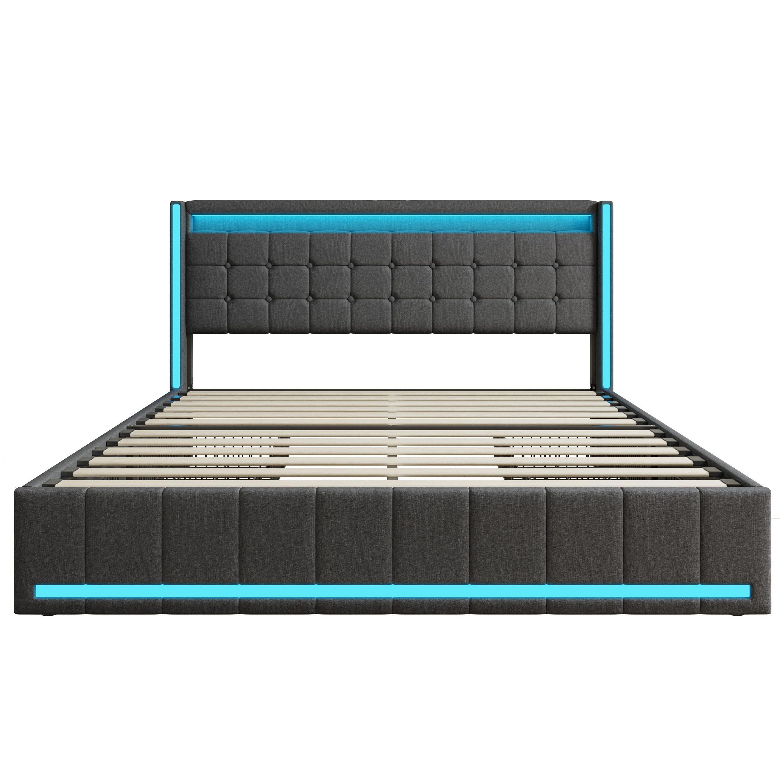Polsterbett LED Doppelbett-grau 1